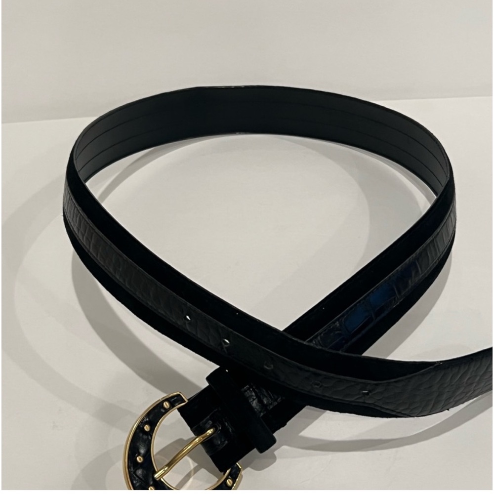 Vintage Carlisle Black Croc on Suede Belt Gold Ornamental Buckle Large And M - Picture 4 of 9